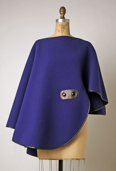 Poncho, Pierre Cardin (French (born Italy), San Biagio di Callalta 1922–2020 Neuilly), wool, leather, French 