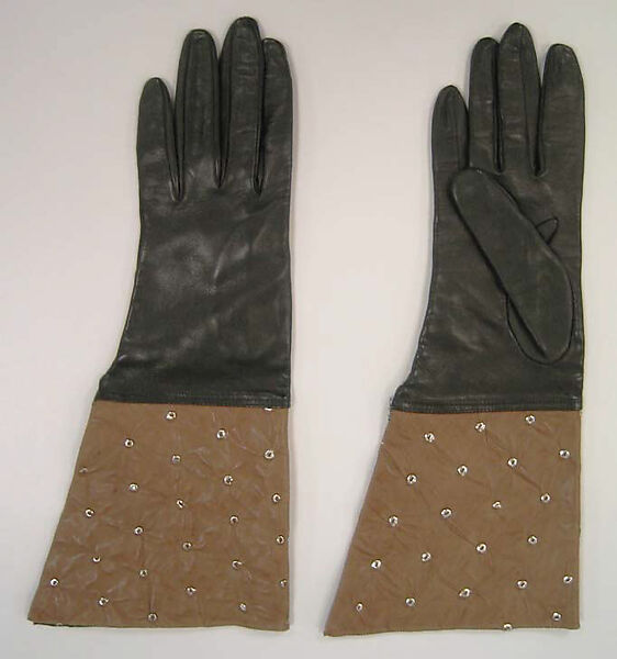 Gloves, a,b) leather, synthetic, probably European 