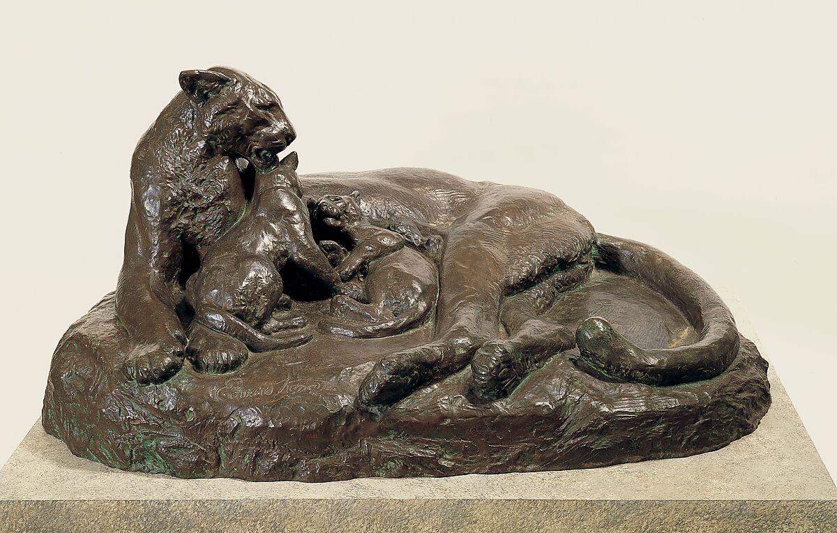 Panther and Cubs, Edward Kemeys (American, Savannah, Georgia 1843–1907 Washington, D.C.), Bronze, American 