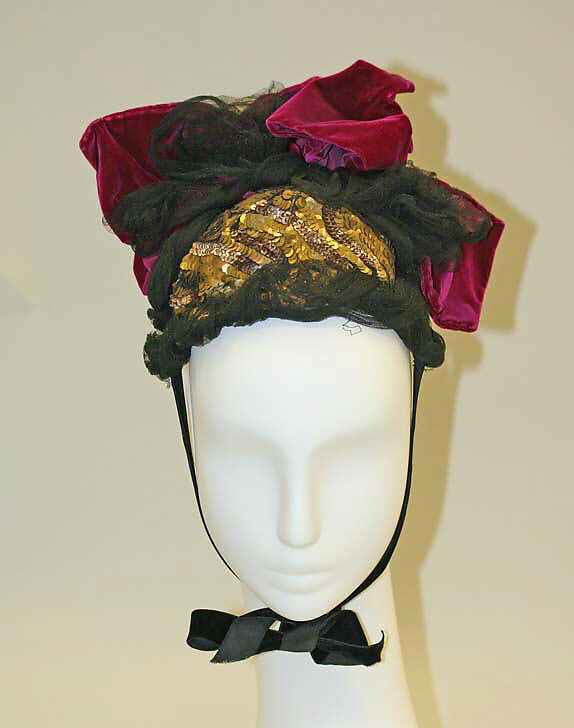 Hat, silk, cotton, plastic, French 