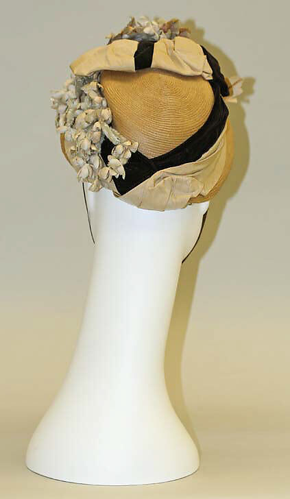 Hat, straw, silk, cotton, probably American