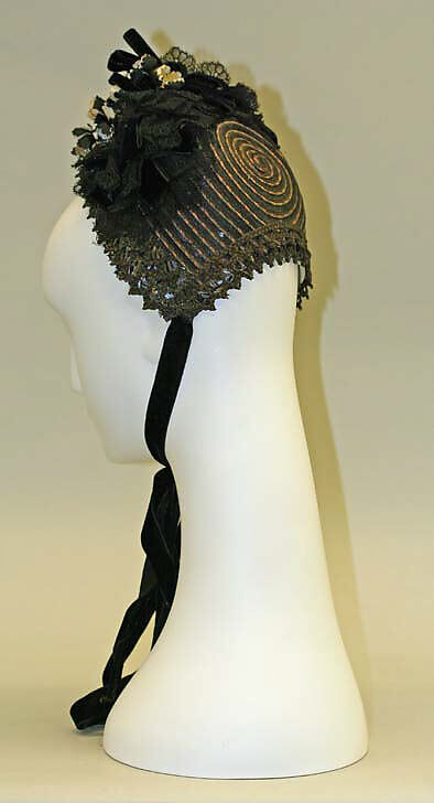 Bonnet, horsehair, silk, cotton, American