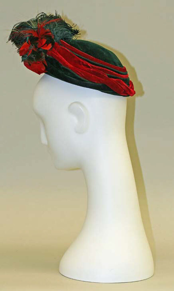 Toque, silk, feathers, American