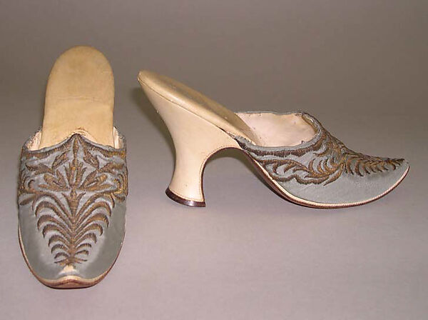 Mules, Hellstern and Sons (French), silk, metallic thread, leather, French 