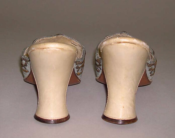 Mules, Hellstern and Sons (French, active 1870–ca. 1972), silk, metallic thread, leather, French