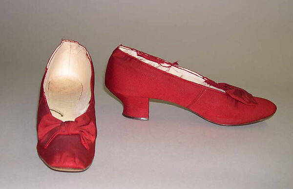 Evening slippers, silk, leather, probably American 
