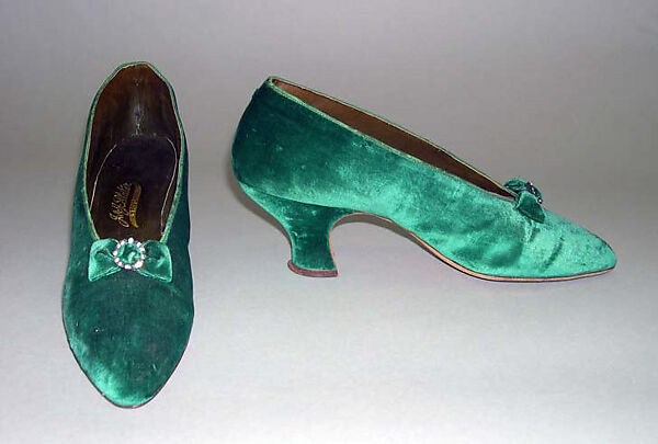 Evening slippers, J. &amp; J. Slater (American), silk, leather, metal, rhinestones, wood, American 