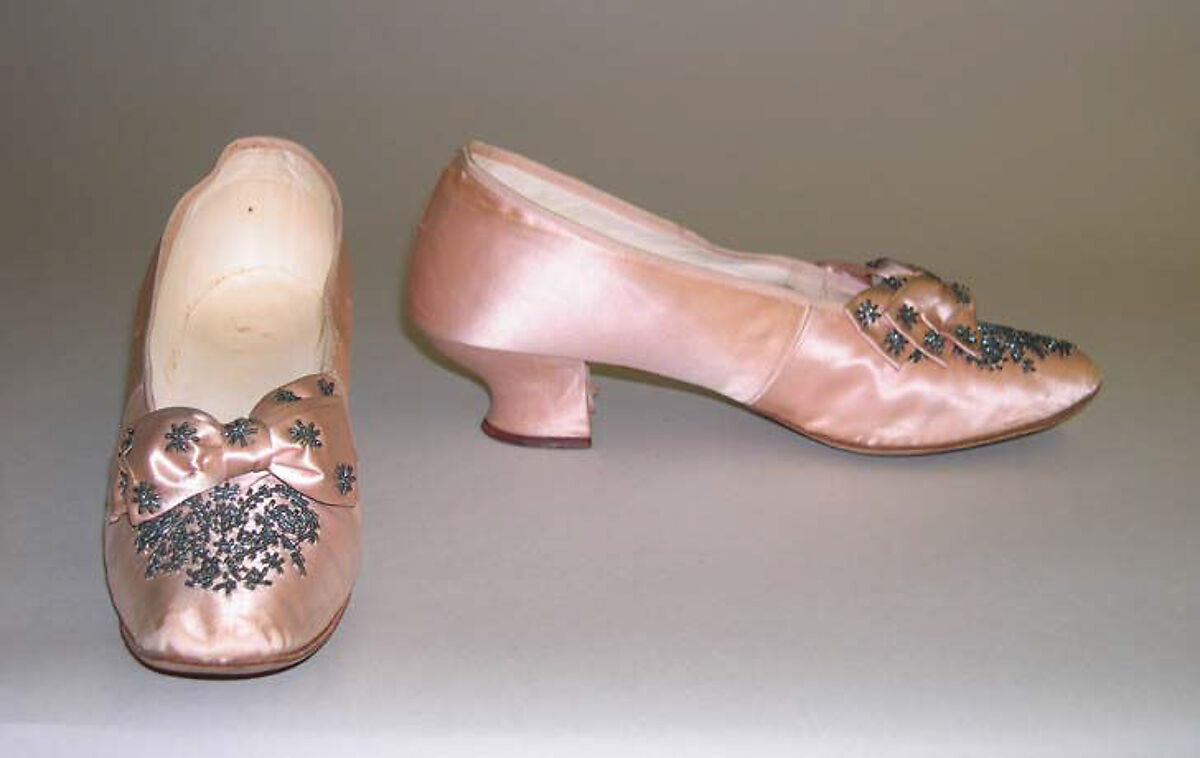 Evening pumps, silk, leather, cotton, steel, American 