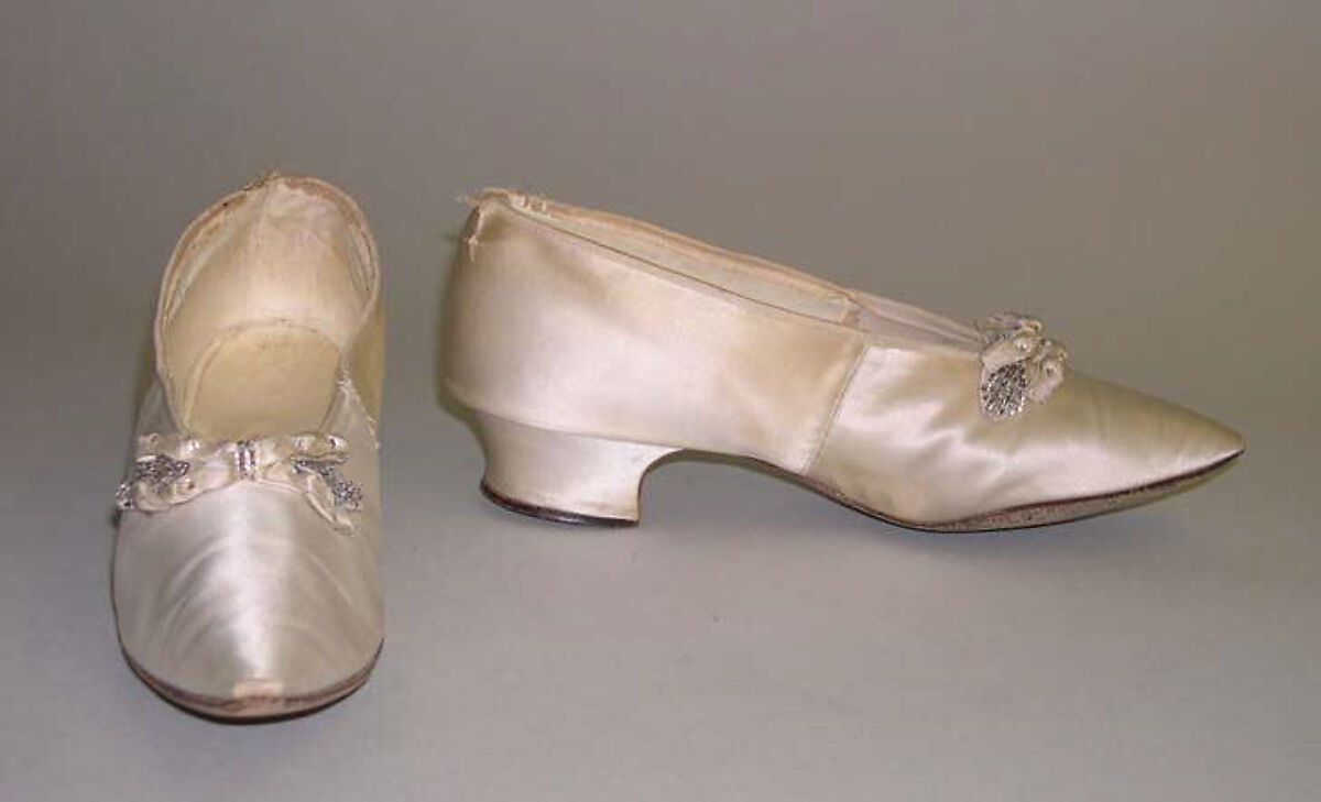 Evening shoes, J. &amp; J. Slater (American), silk, leather, glass, American 