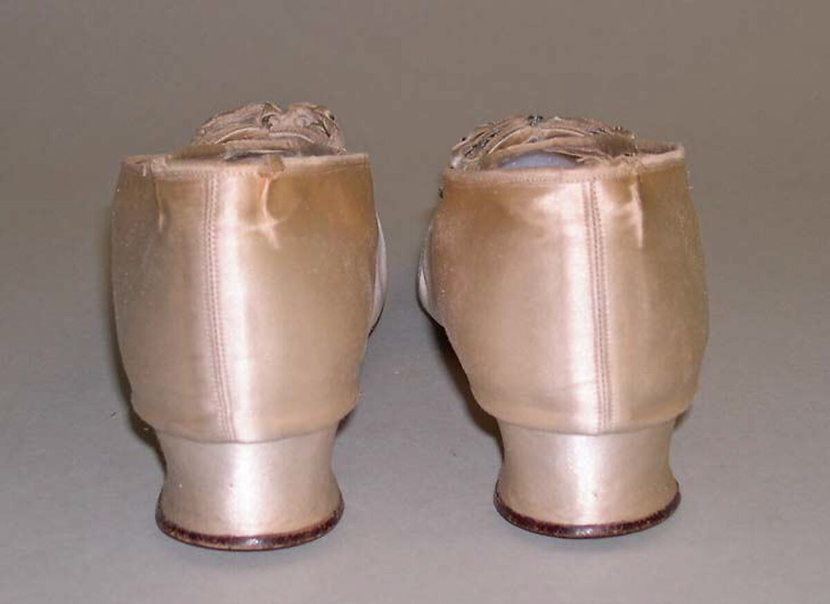 Evening shoes, J. &amp; J. Slater (American), silk, leather, glass, American