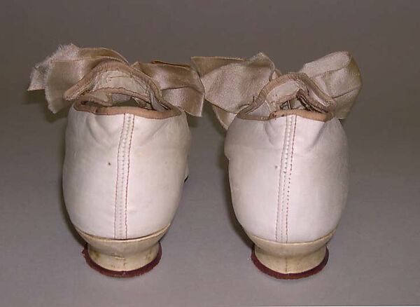 Wedding shoes, silk, leather, glass, wood, American