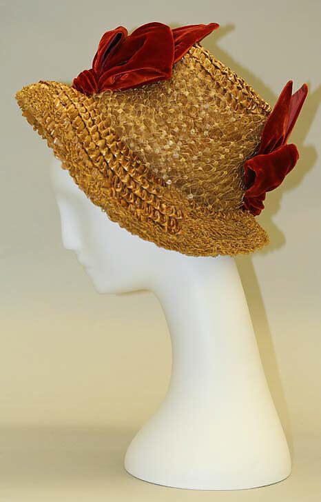 Poke bonnet, straw, silk, American