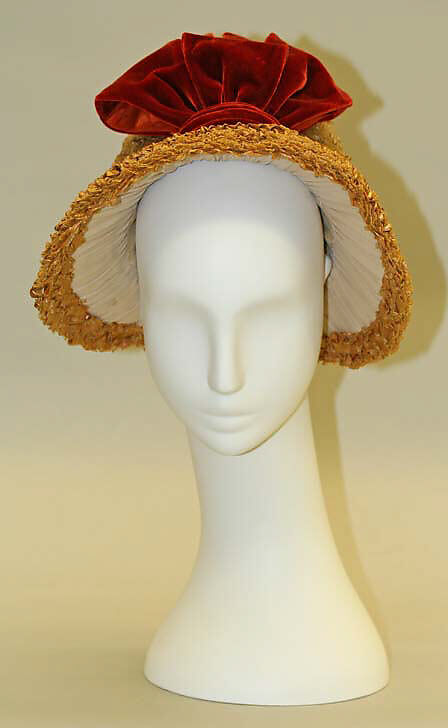Poke bonnet, straw, silk, American