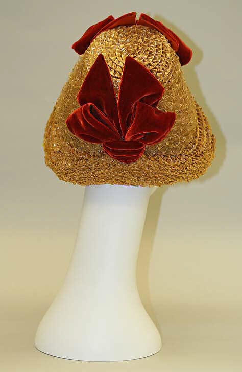 Poke bonnet, straw, silk, American