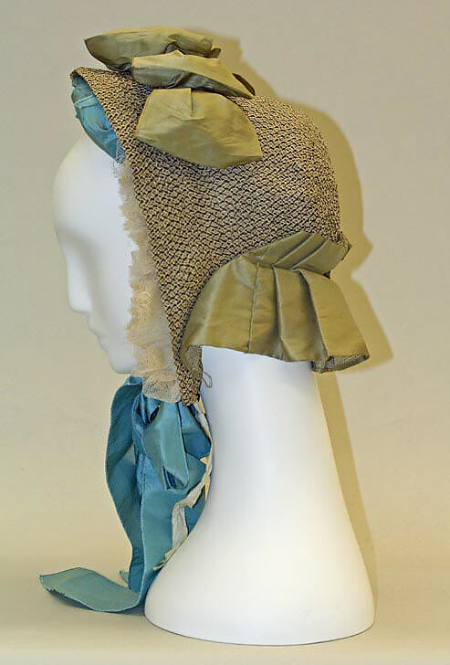 Bonnet, silk, horsehair, straw, wire, American 