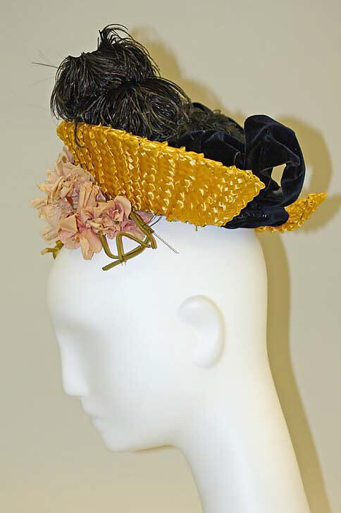 Hat, straw, silk, wire, French 