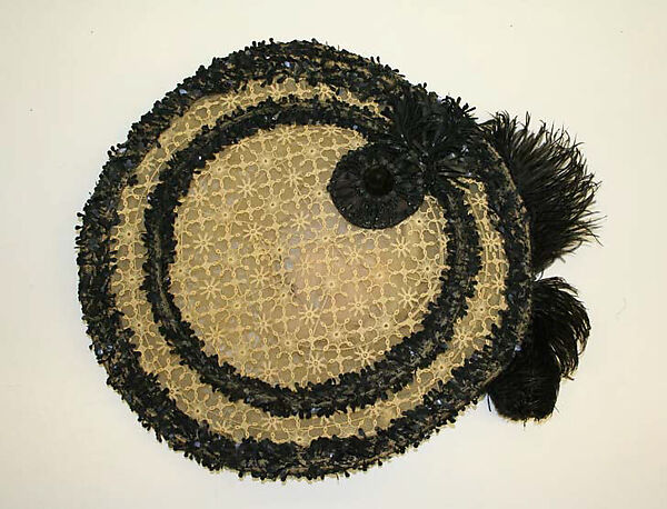 Hat, metal, silk, feathers, French 