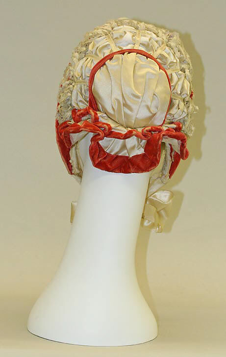 Promenade bonnet, silk, wire, cotton, American