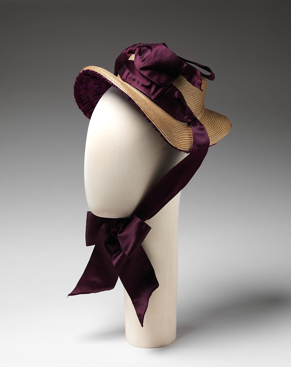 Promenade bonnet, straw, silk, American 