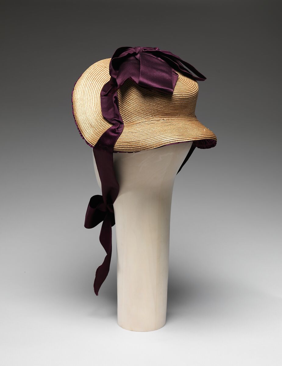 Promenade bonnet, straw, silk, American