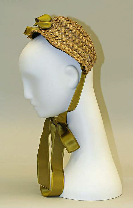 Bonnet, straw, silk, American or European 