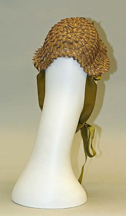 Bonnet, straw, silk, American or European