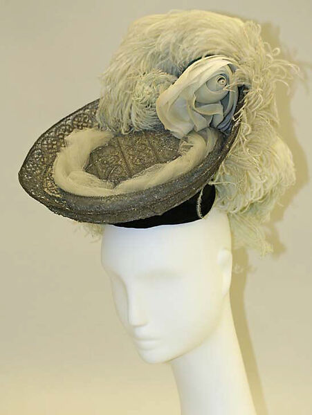 Hat, silk, metallic, feathers, American or European 