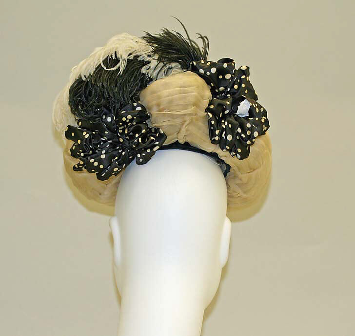 Tricorne, straw, silk, metal, feathers, American