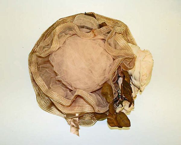 Hat, straw, silk, horsehair, wire, American 