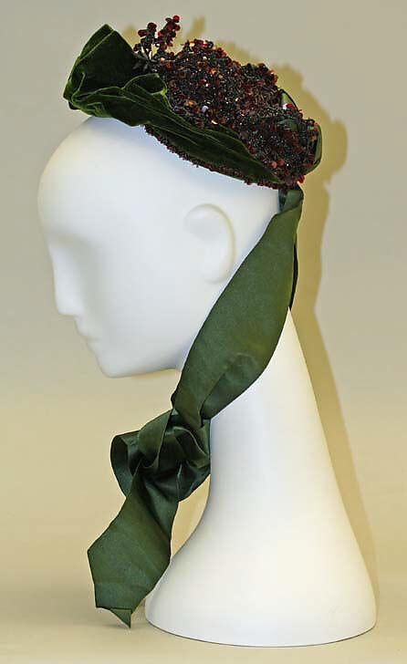 Bonnet, silk, beads, wire, French 