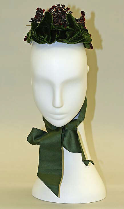 Bonnet, silk, beads, wire, French