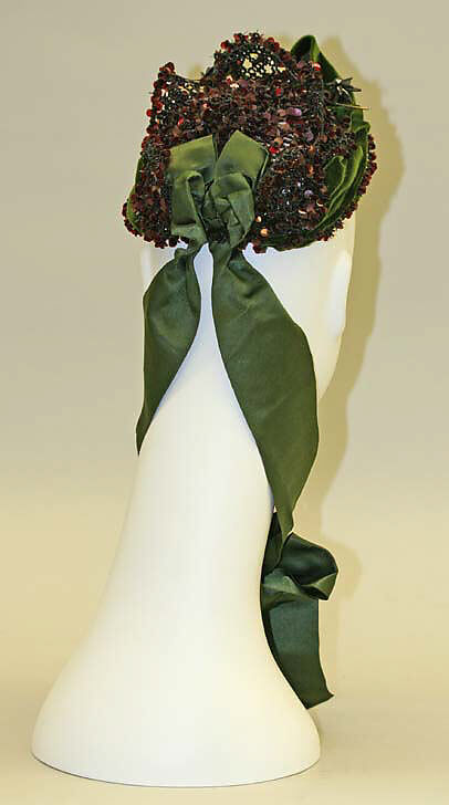 Bonnet, silk, beads, wire, French