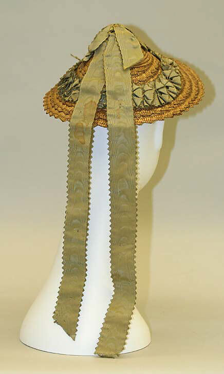 Hat, straw, silk, cotton, American