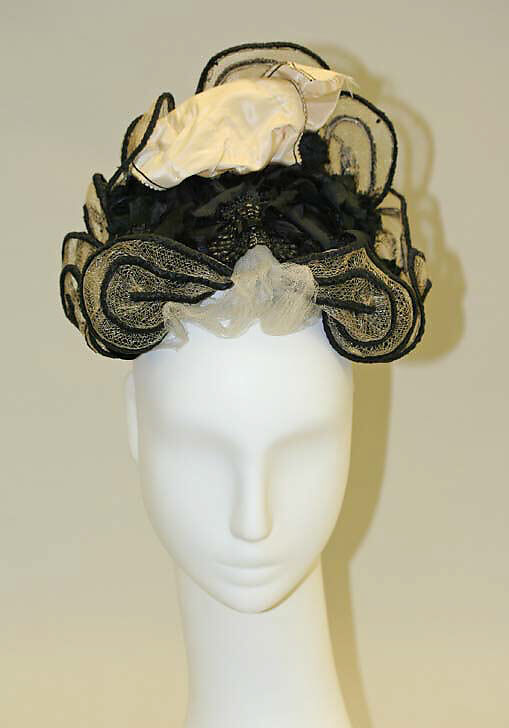 Hat, horsehair, silk, jet, American 