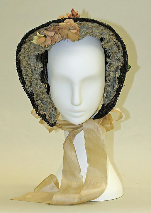 Bonnet, silk, horsehair, American