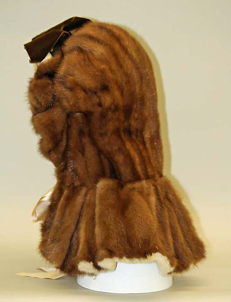 Hood, silk, cotton, metal, fur, American