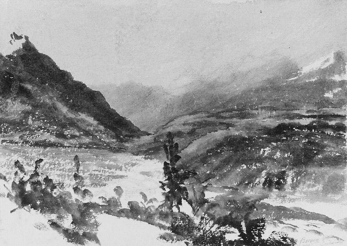 Mountain Landscape, Lombardy, Attributed to John Frederick Kensett (American, Cheshire, Connecticut 1816–1872 New York), Watercolor and graphite on white wove paper, American 