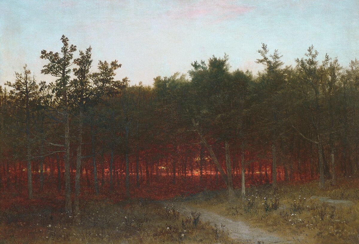 Twilight in the Cedars at Darien, Connecticut, John Frederick Kensett (American, Cheshire, Connecticut 1816–1872 New York), Oil on canvas, American 