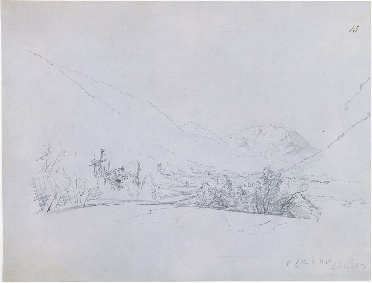 North of the White Mountains, John Frederick Kensett (American, Cheshire, Connecticut 1816–1872 New York), Graphite on blue wove paper, American 