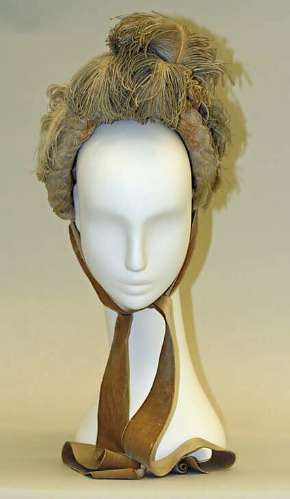 Bonnet, silk, feathers, American or European