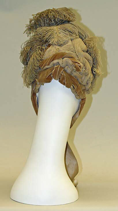 Bonnet, silk, feathers, American or European