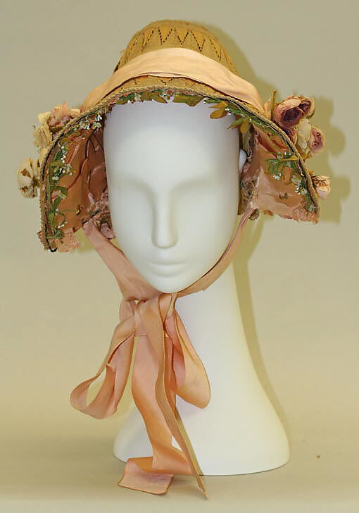 Bonnet, straw, silk, American