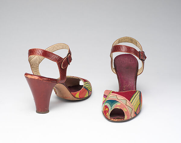Evening shoes, Alice Morgan Carson (American, 1908–2001), silk, leather, American