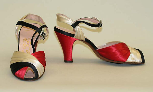 Evening sandals, Dominick LaValle, satin, leather, American 