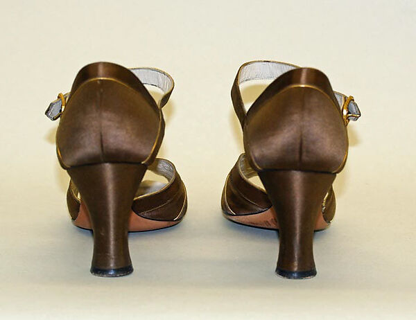Evening sandals, I. Miller (American, founded 1911), silk, leather, American