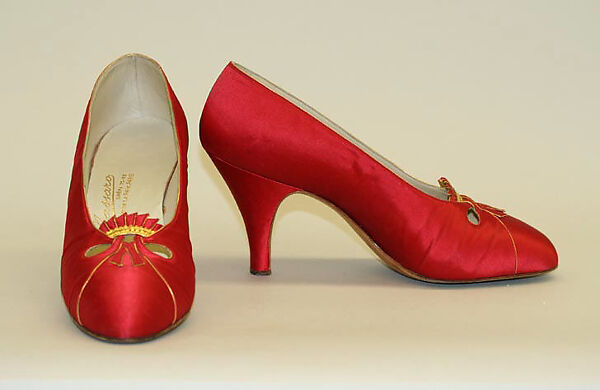 Evening shoes, Massaro (French, founded 1894), silk, leather, French 