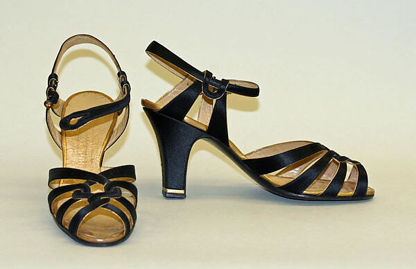Evening sandals, Netch and Frater (French), silk, leather, metal, glass, French 