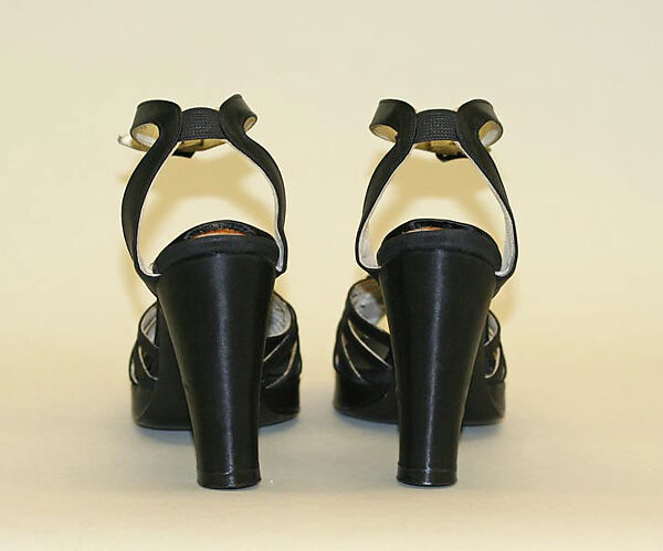 Dinner sandals, Newton Elkin Shoe Co., rayon, leather, beading, American