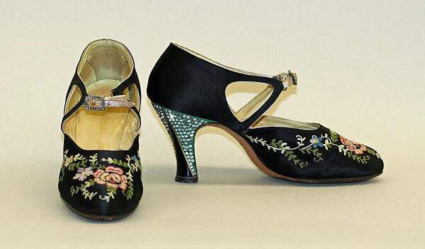 Evening shoes, Saks Fifth Avenue (American, founded 1924), silk, leather, probably French 