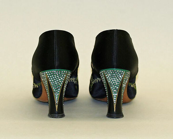 Evening shoes, Saks Fifth Avenue (American, founded 1924), silk, leather, probably French